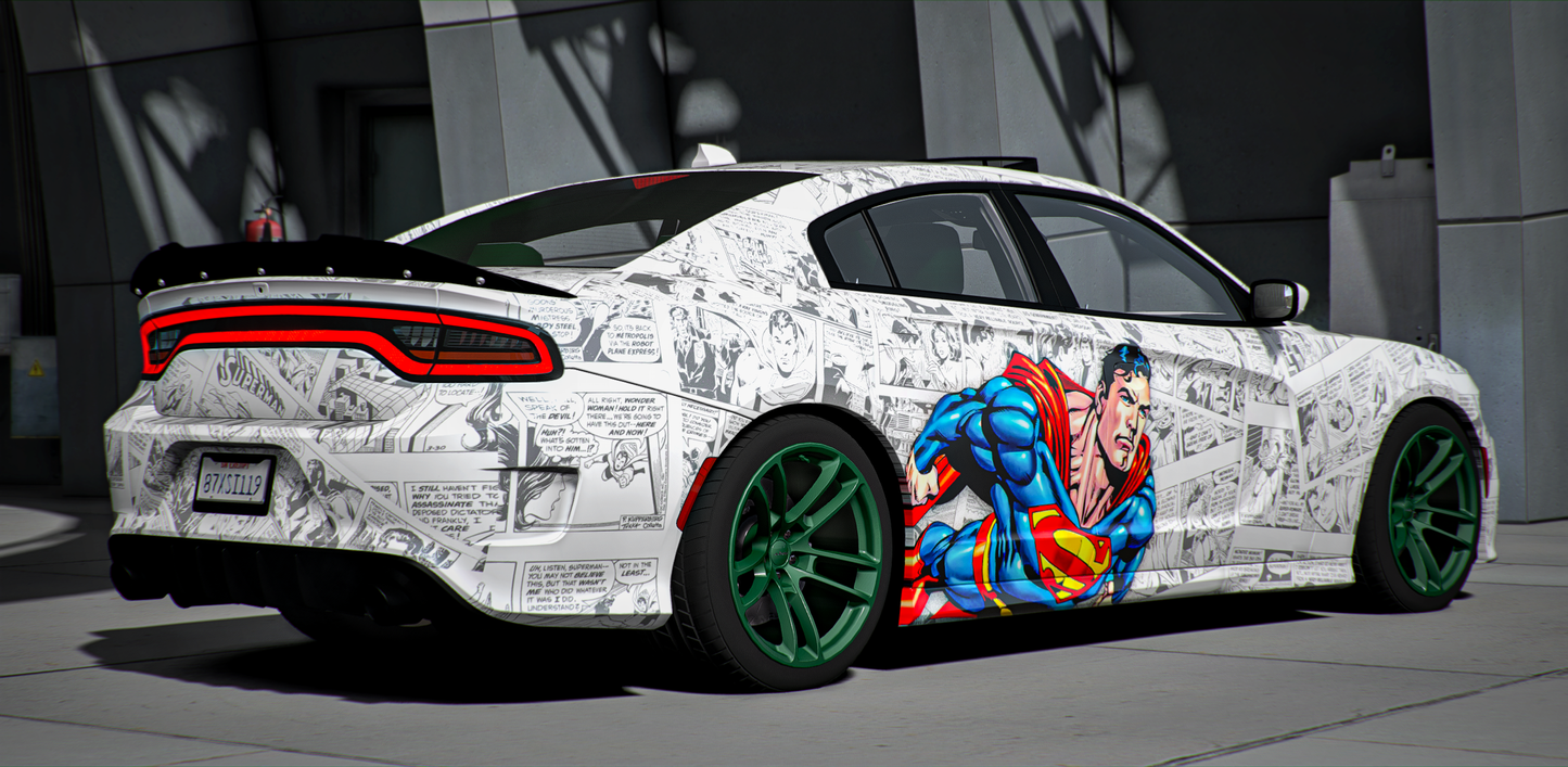 Custom Slideshow DC Superman Comic Livery Dodge Charger Scatpack SuperBee