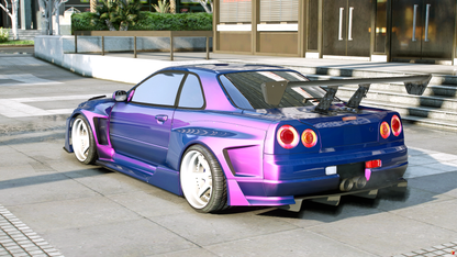 (Debadged) Nissan Skyline R34 Widebody With Glass Hood + Props